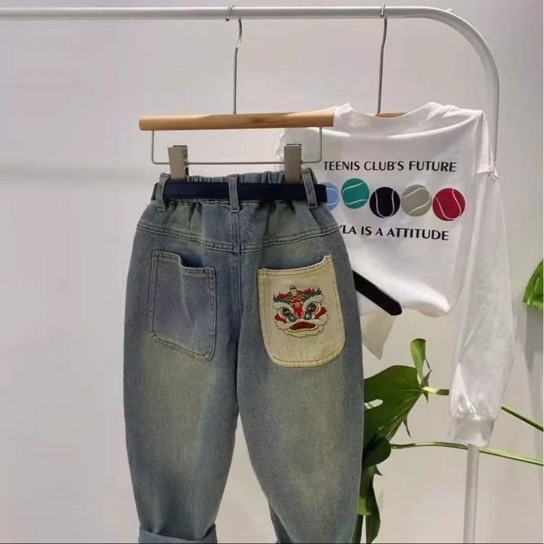 1537时尚潮流百搭洋气流行春秋男女童水洗软牛仔长裤薄款