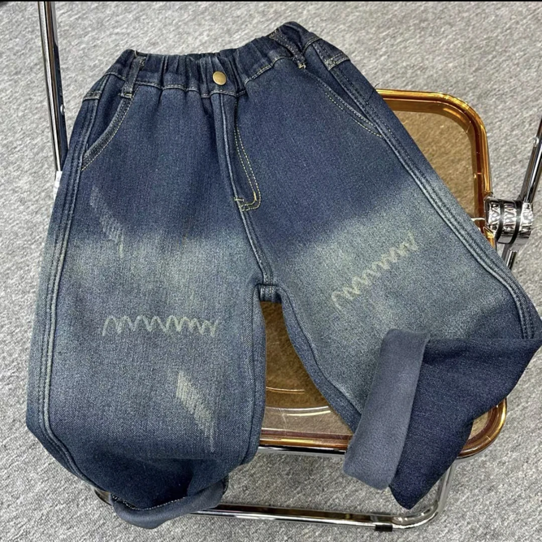 1390时尚潮流百搭洋气流行秋冬男女童加绒牛仔裤