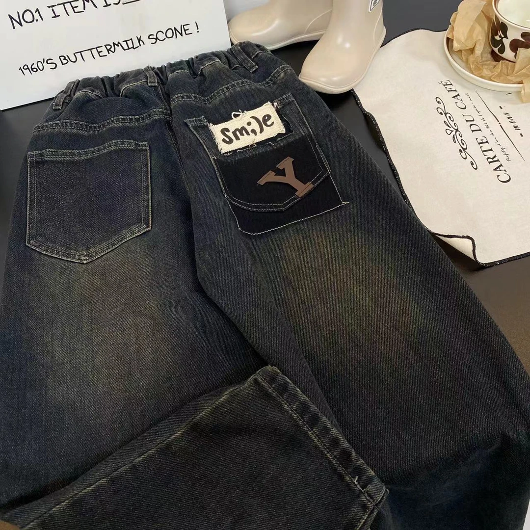 915时尚潮流洋气百搭春秋款男女童软牛仔裤子