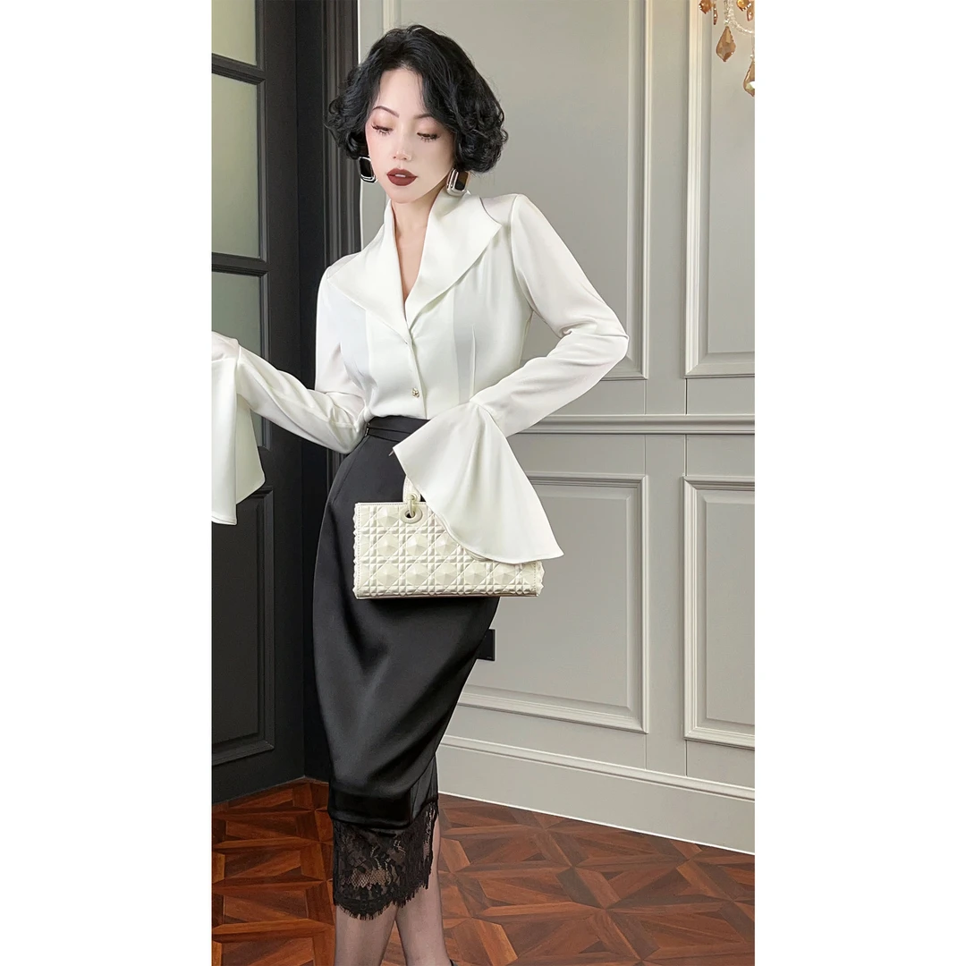 LYXJ【琥珀月光】春秋款马蹄袖白衬衫10428