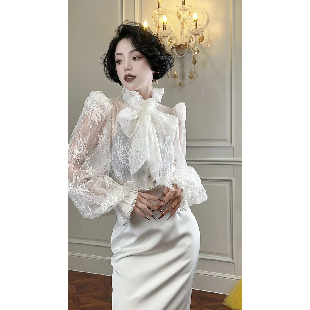 LYXJ【巴萨罗娜公爵】春秋进口宫廷蕾丝衬衫10438