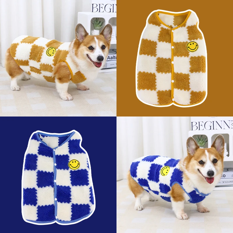 宠物衣服秋冬款摇粒绒棋盘格柯基马甲背心保暖冬装小型犬狗狗衣服