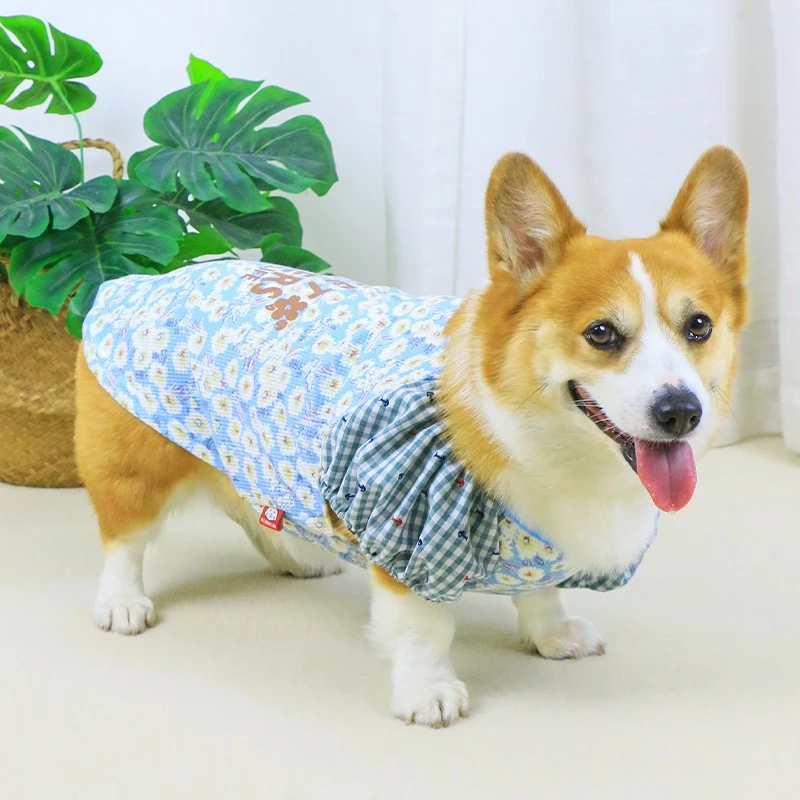 宠物狗狗薄款衣服夏季碎花纹格子柯基泰迪小型犬幼犬防掉毛春秋款