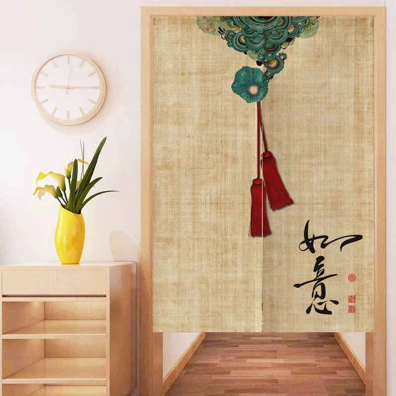 中式门帘子中国风复古禅意布帘客厅玄关隔断帘免打孔卧室厕所挂帘