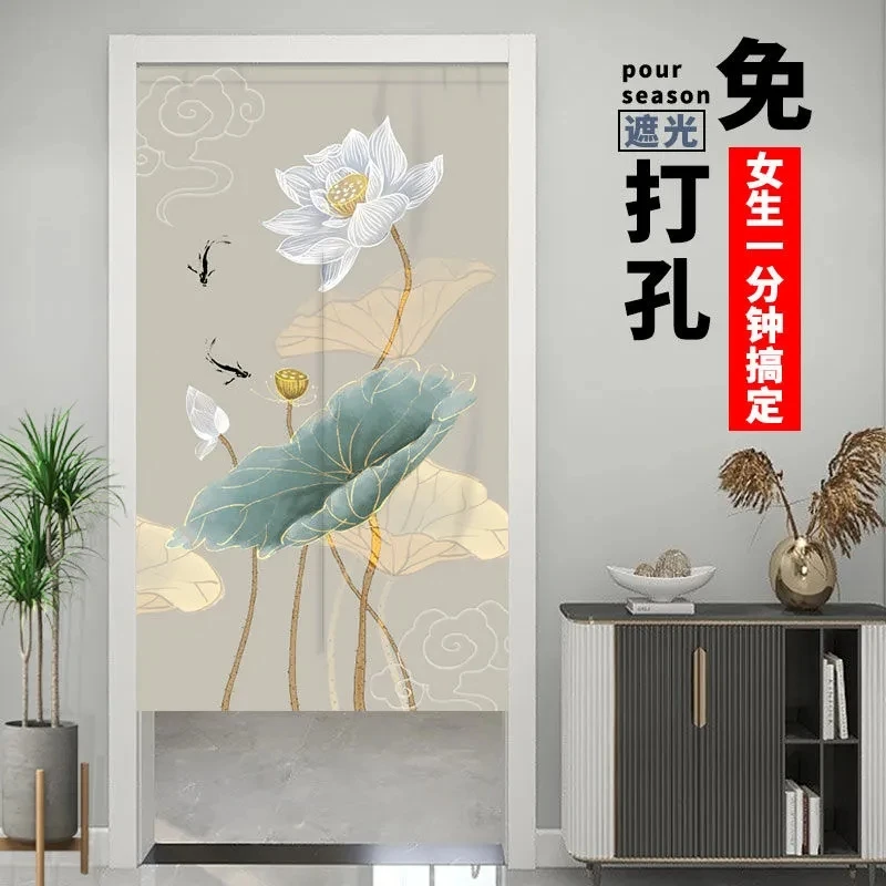 中式门帘隔断帘卧室半帘室内家用入户过道玄关卫生间门帘免打孔门