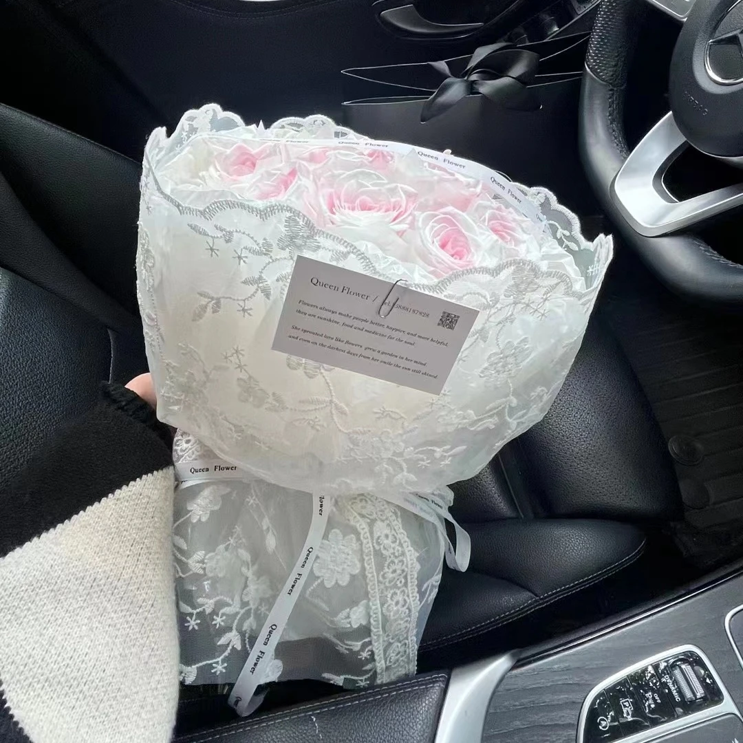 喜洋洋 花艺蕾丝刺绣布 镂空花边白纱花艺包装纱 花束包装材料