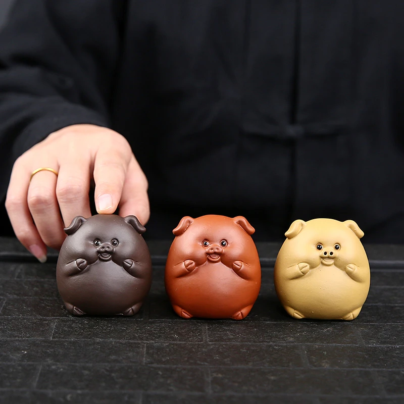 紫砂茶宠可养小猪家居精品摆件手工茶玩茶桌茶盘摆设茶虫茶具配件