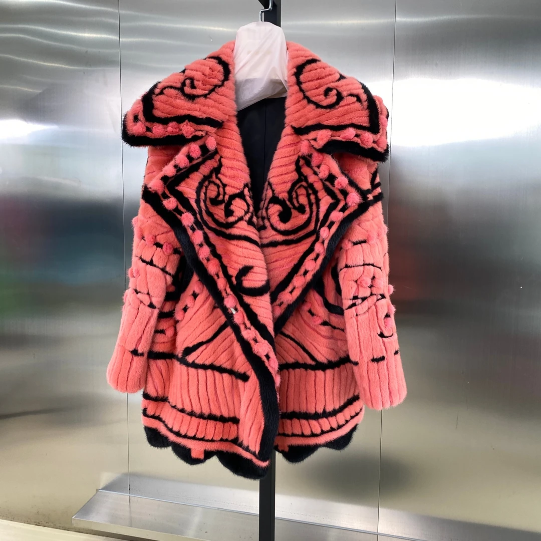 2052#2023 新款高端紫标级天鹅绒水貂皮草外套中长款整貂大衣女冬