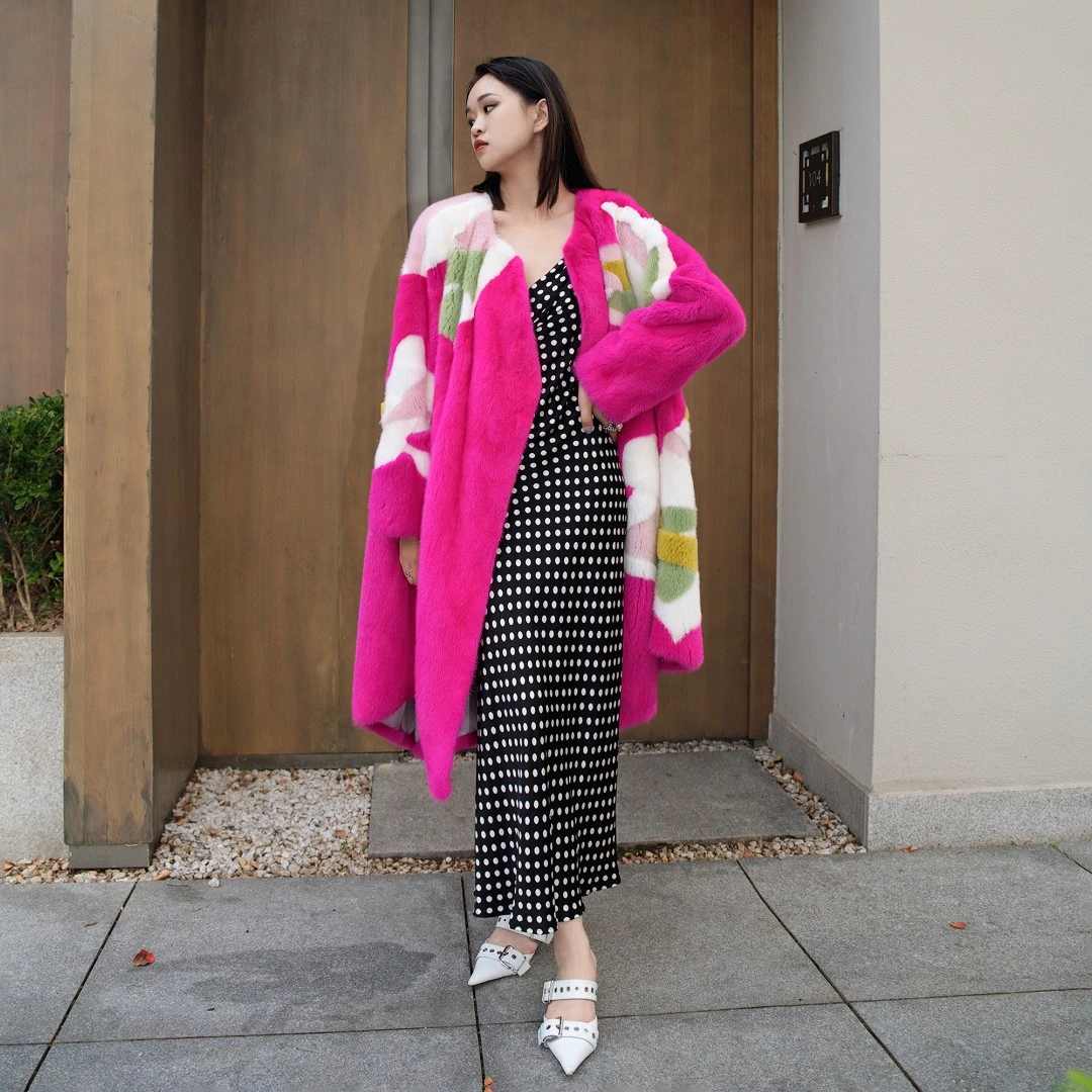 「月落山茶花」新款进口天鹅绒水貂皮草外套女整貂貂皮大衣1151