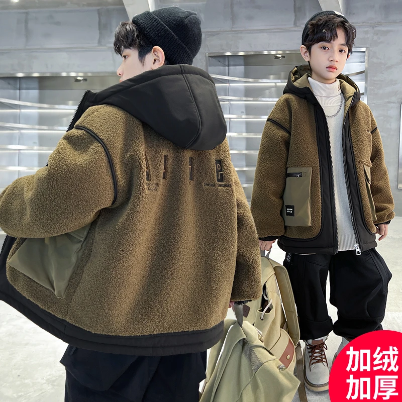 男童冬装羊羔绒外套新款男孩厚外套加绒冬季秋冬款潮【9童曲JR3017
