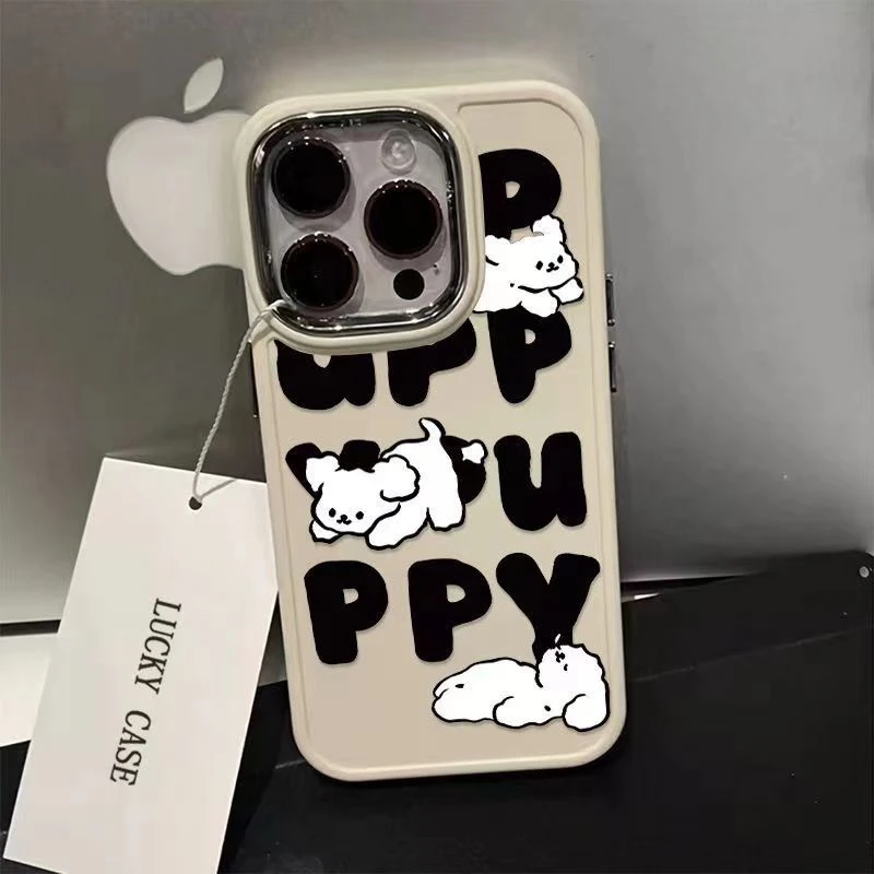 可爱英文小白狗iPhone13promax苹果14手机壳12情侣11创意xr涂鸦78