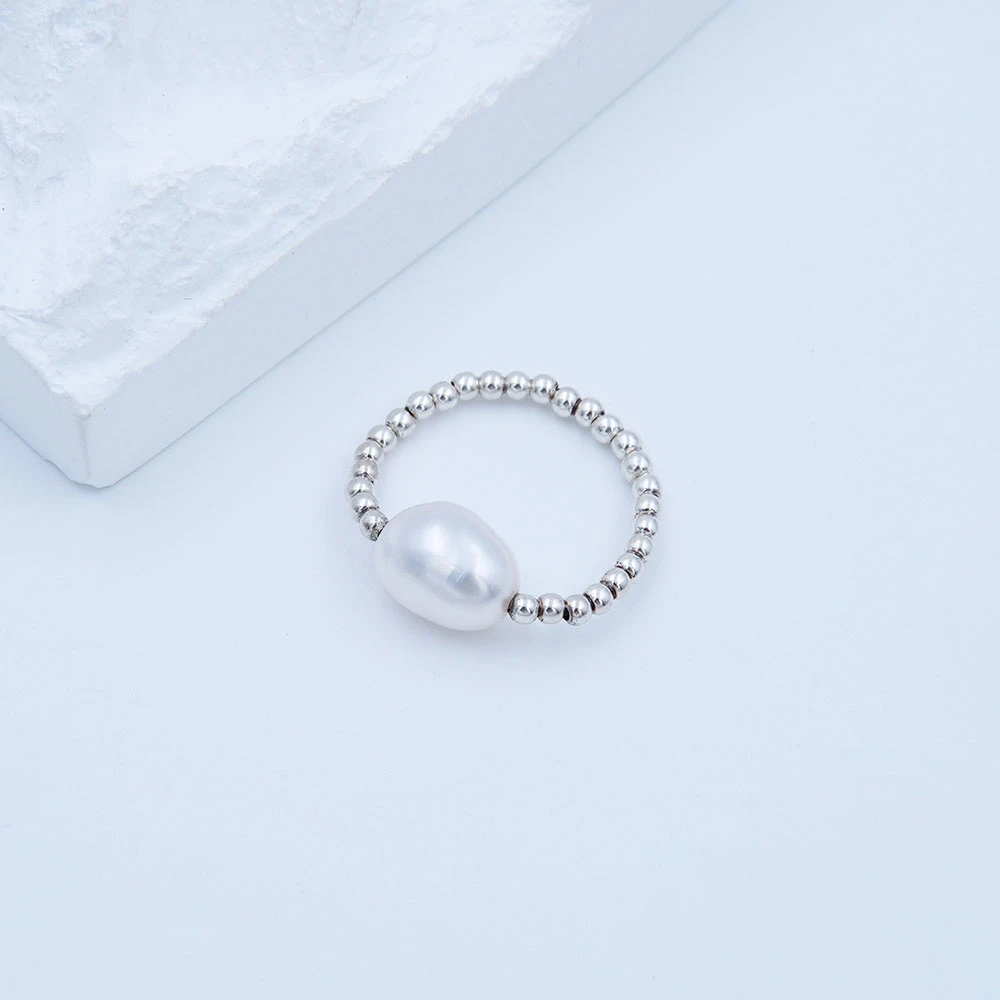 7mm极光淡水keshi戒指碎银子设计款S925银镶简约百搭