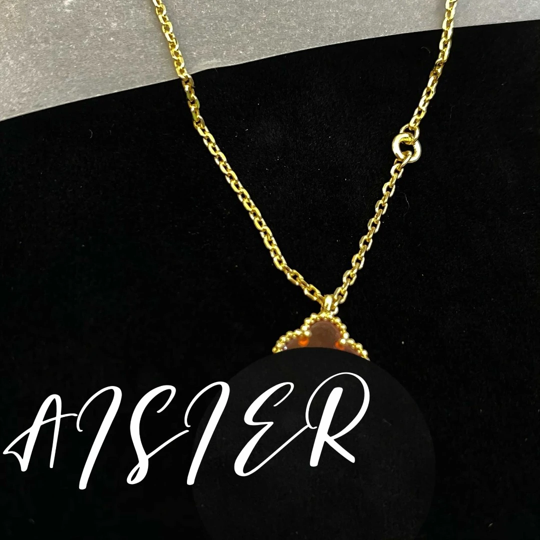 铜合金莫桑石项链 普罗旺斯法式铜合 M177迷你金色红色四叶草项链