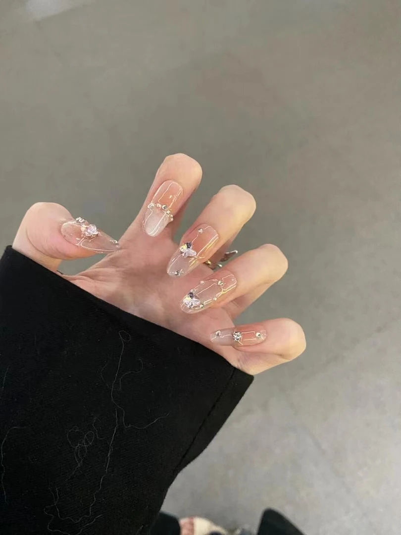 秋冬新款  立体水晶蝴蝶纯手工美甲  可重复穿戴