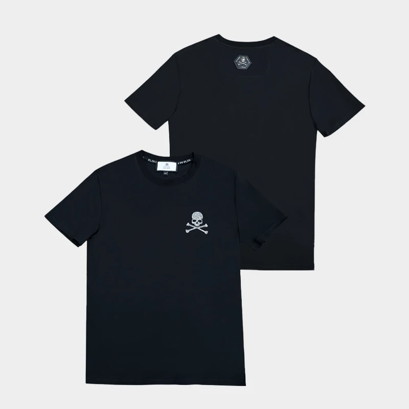 夏新款短袖轻奢潮流男士半袖圆领透气宽松舒适烫钻奢潮轻奢男装