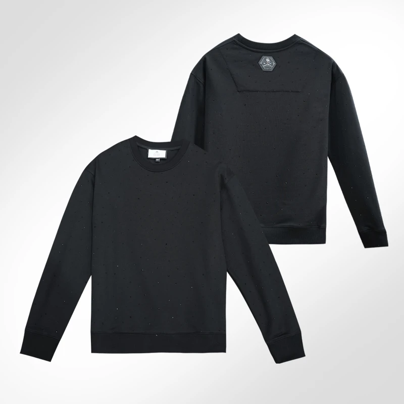 2024秋季男上衣重工保暖烫钻满身钻满天星空长袖卫衣户外宽松圆领