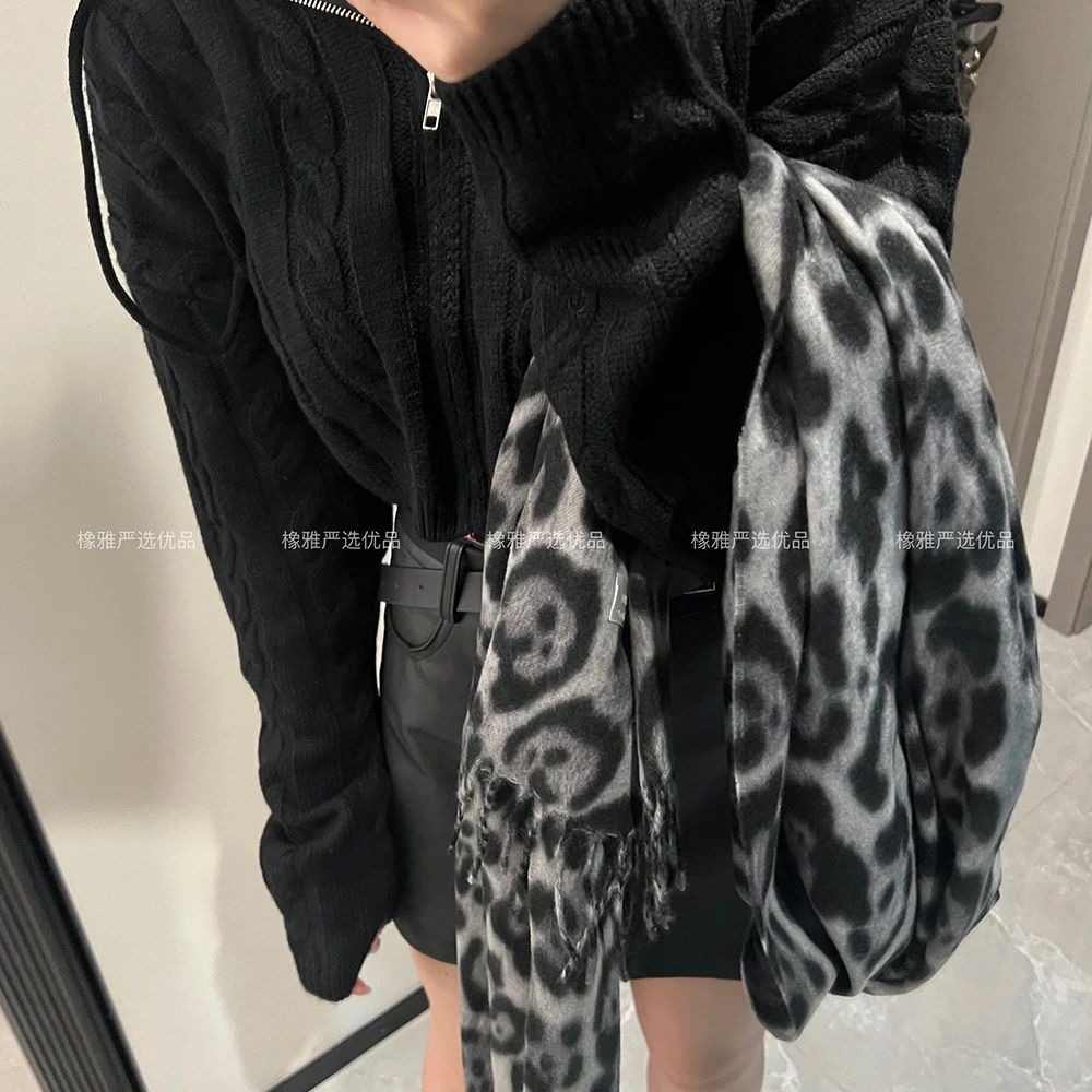 保暖围巾百搭豹纹冬季复古小众ins韩版加厚时尚保暖围脖高级感
