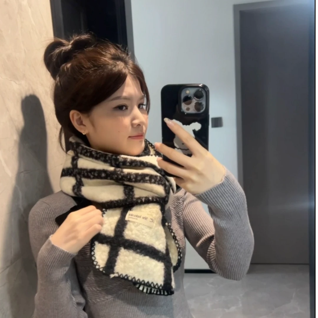 格子韩版保暖围巾ins秋冬款卷毛学生加厚日系网红百搭时尚护脖