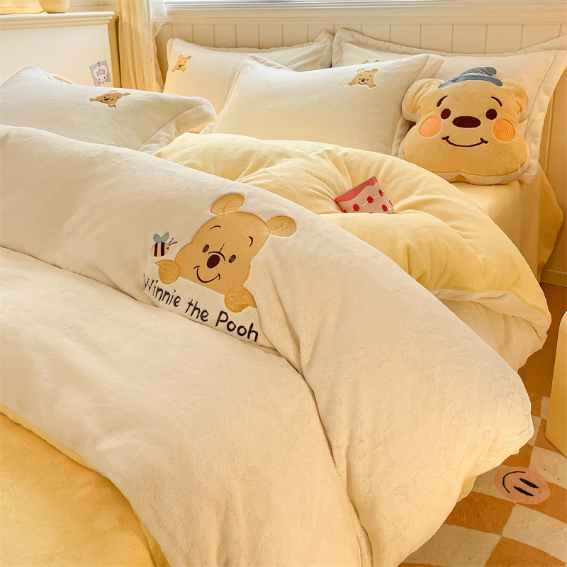 迪士尼牛奶绒床上四件套冬季珊瑚绒床品法兰绒加厚被套床单三件套