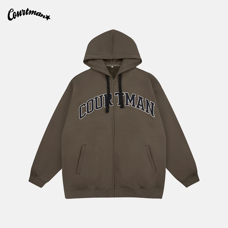 COURTMAN/野球帝宽松休闲连帽美式复古潮流卫衣保暖印花欧美情侣