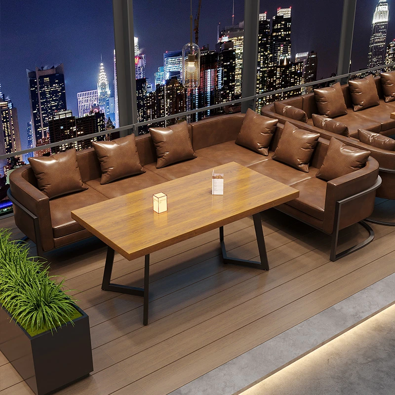 复古酒吧桌椅组合咖啡厅餐吧卡座沙发烧烤店商用UL型小酒馆沙发