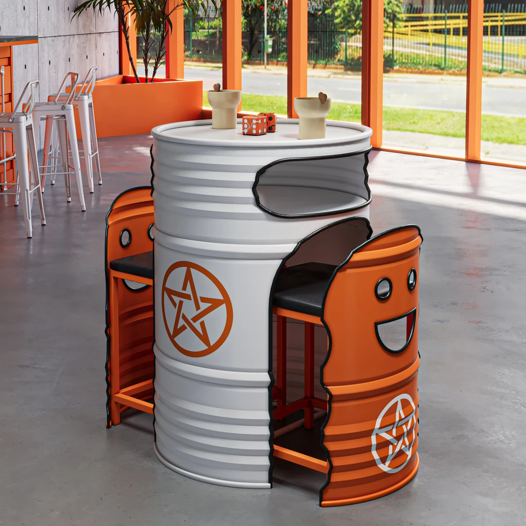 简约工业红奶茶店户外油桶桌椅组合商用潮搭咖啡厅甜品店外摆优选