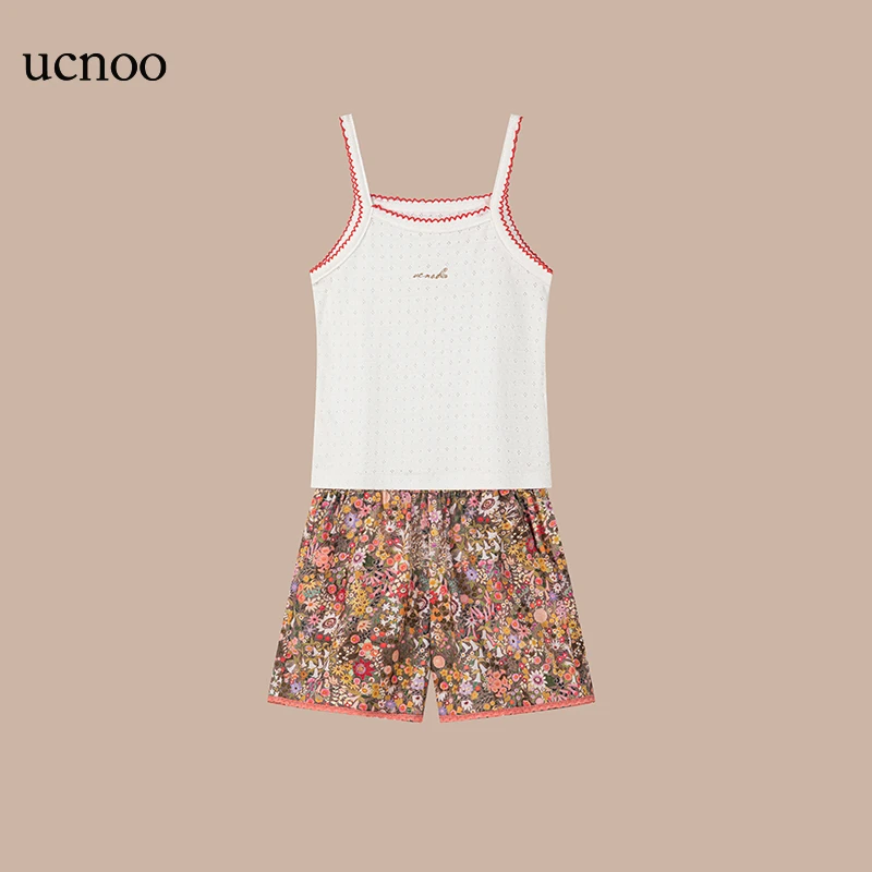 UCNOO/与虫小布丁吊带套装儿童短裤24夏女宝背心柔软亲肤烫金印花