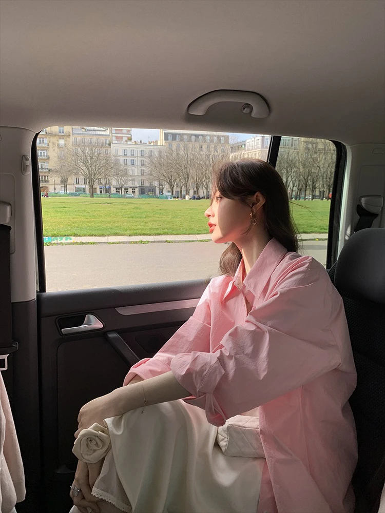 【温柔风穿搭】设计感小众衬衫 浅粉色春秋衬衣气质长袖衬衣外套ins