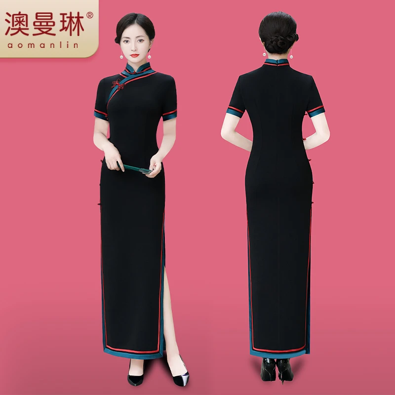 【澳曼琳粉丝福利】2023新款走秀旗袍生活旗高级黑色侧八扣年轻款