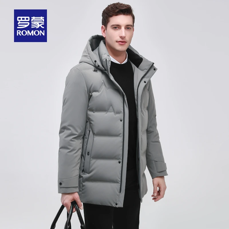 【牛奶丝】罗蒙冬季羽绒服男中长款2025年新款商务休闲冬装连帽外套