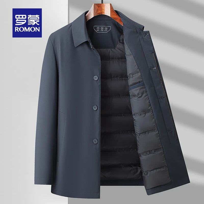 罗蒙棒球领羽绒服男士轻薄款2025年新款休闲加厚鸭绒保暖夹克外套