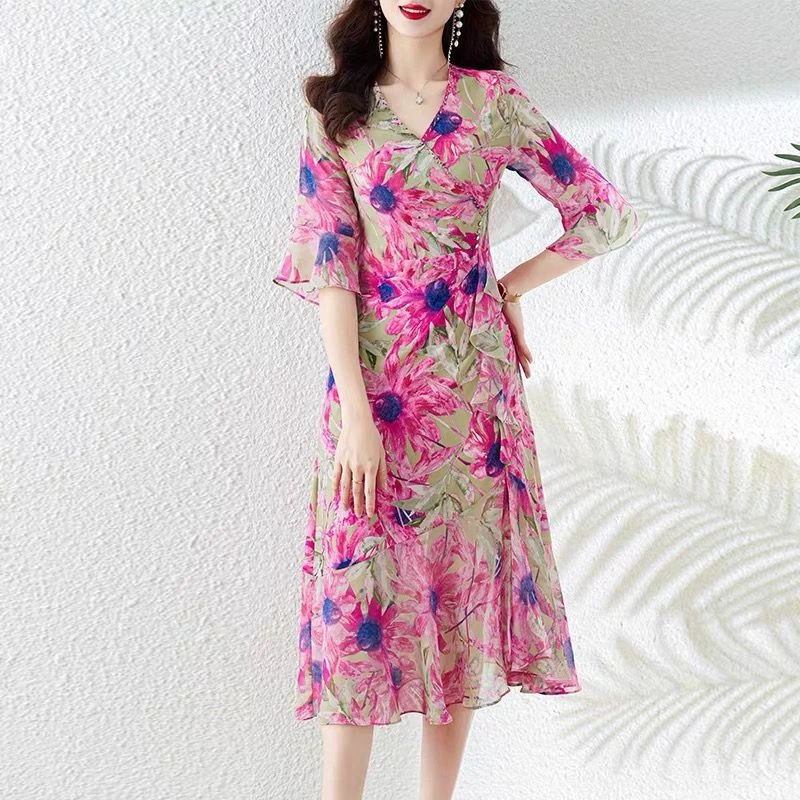 L006旗袍裙子连衣裙洋气红色夏季中国风婚宴高贵2423006