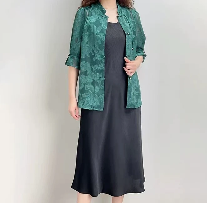 T225【维亿专属】气质时尚百搭夏季复古国风中式中长款时尚套装