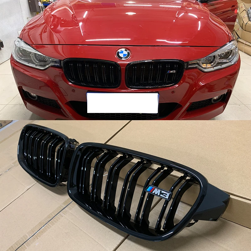 适用于宝马3系双线亮黑中网F30 35改装中网格栅13-19款3系