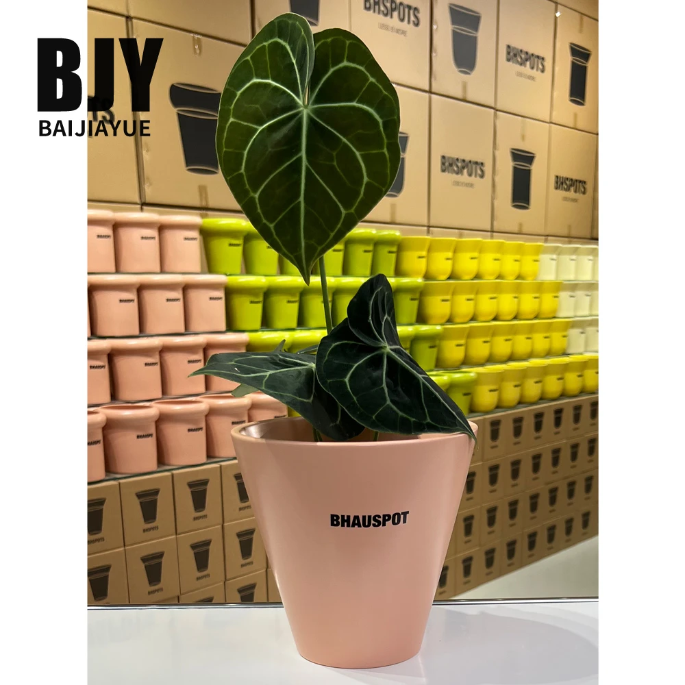 中号北欧极简色釉陶瓷花盆 现代简约多巴胺家居桌面热植花盆带孔