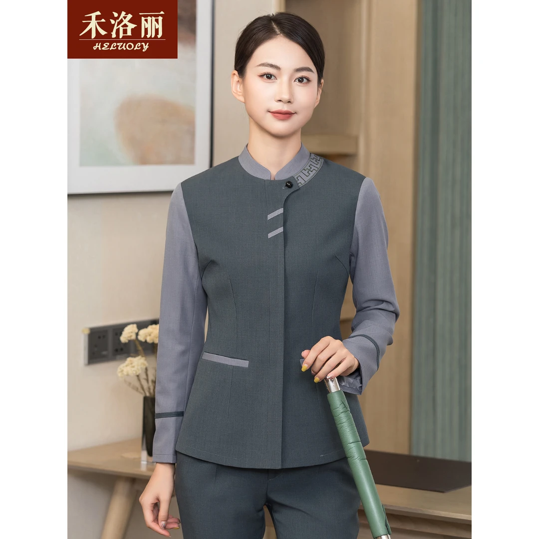 保洁工作服长袖女秋冬PA制服酒店客房物业阿姨服务员清洁工服装新