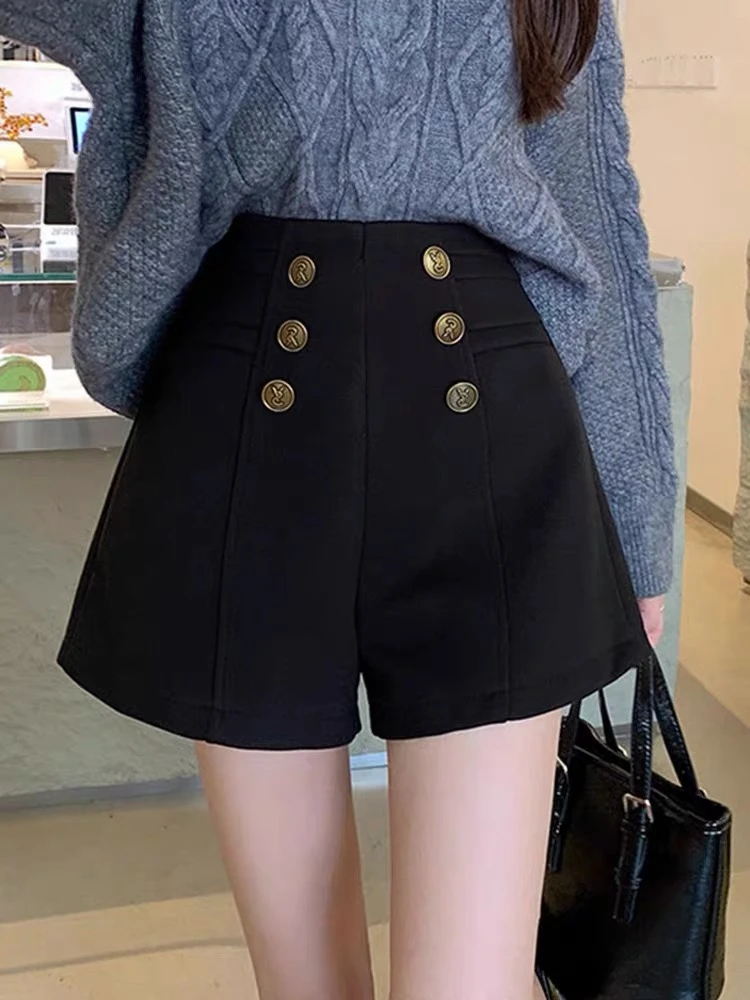 高腰毛呢短裤秋冬2025新款女装咖啡色靴裤休闲欧货百搭A字阔腿裤