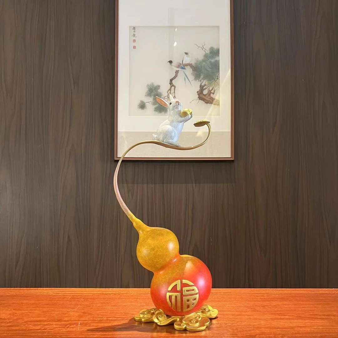 全铜摆件《福兔送财》家居摆件客厅电视柜装饰品玄关摆件