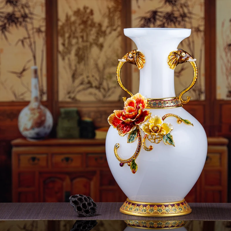 中式客厅玄关桌面琉璃珐琅彩工艺品花瓶家居装饰品公司办公室摆瓶