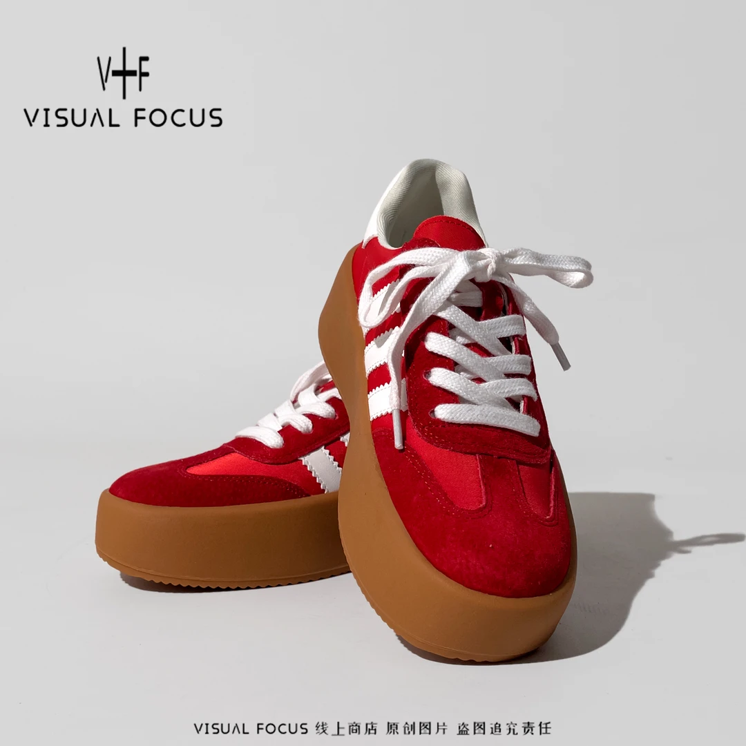 Visual focus 复古德训鞋女厚底板鞋ins潮小众设计感休闲运动单鞋
