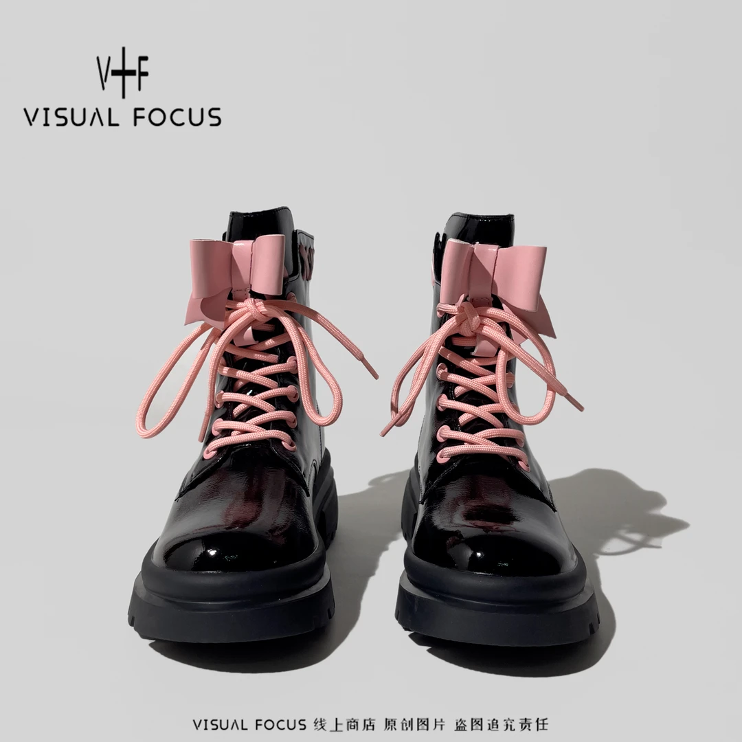 Visual focus 厚底马丁靴女新款秋冬季加绒英伦风增高甜酷风短靴