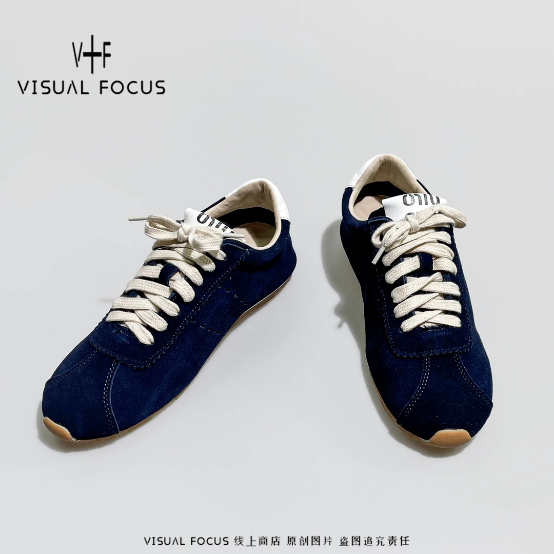 Visual focus 真皮德训鞋女软底软面2024年春秋港潮平底休闲鞋子