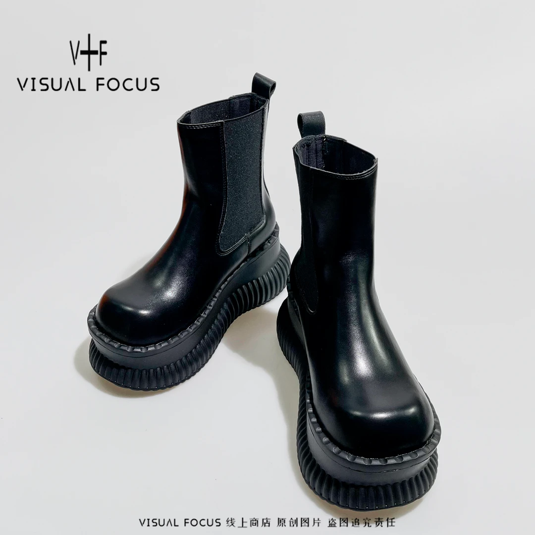 Visual focus 厚底马丁靴女弹力瘦瘦靴春秋季中跟网红辣妹短靴子