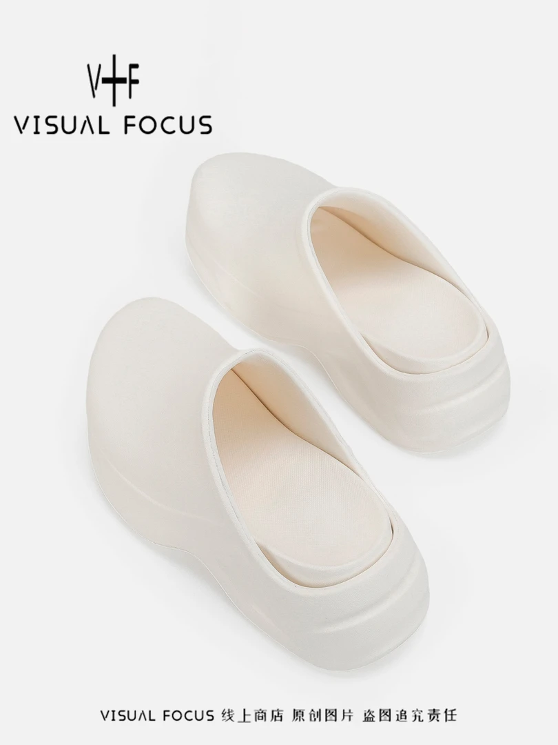 Visual focus 厚底博肯鞋女夏季防滑雨天季耐穿网红辣妹半包拖鞋
