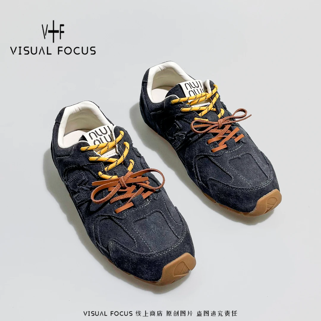 Visual focus 真皮平底阿甘鞋女港潮甜酷浅口甜妹穿搭休闲德训鞋