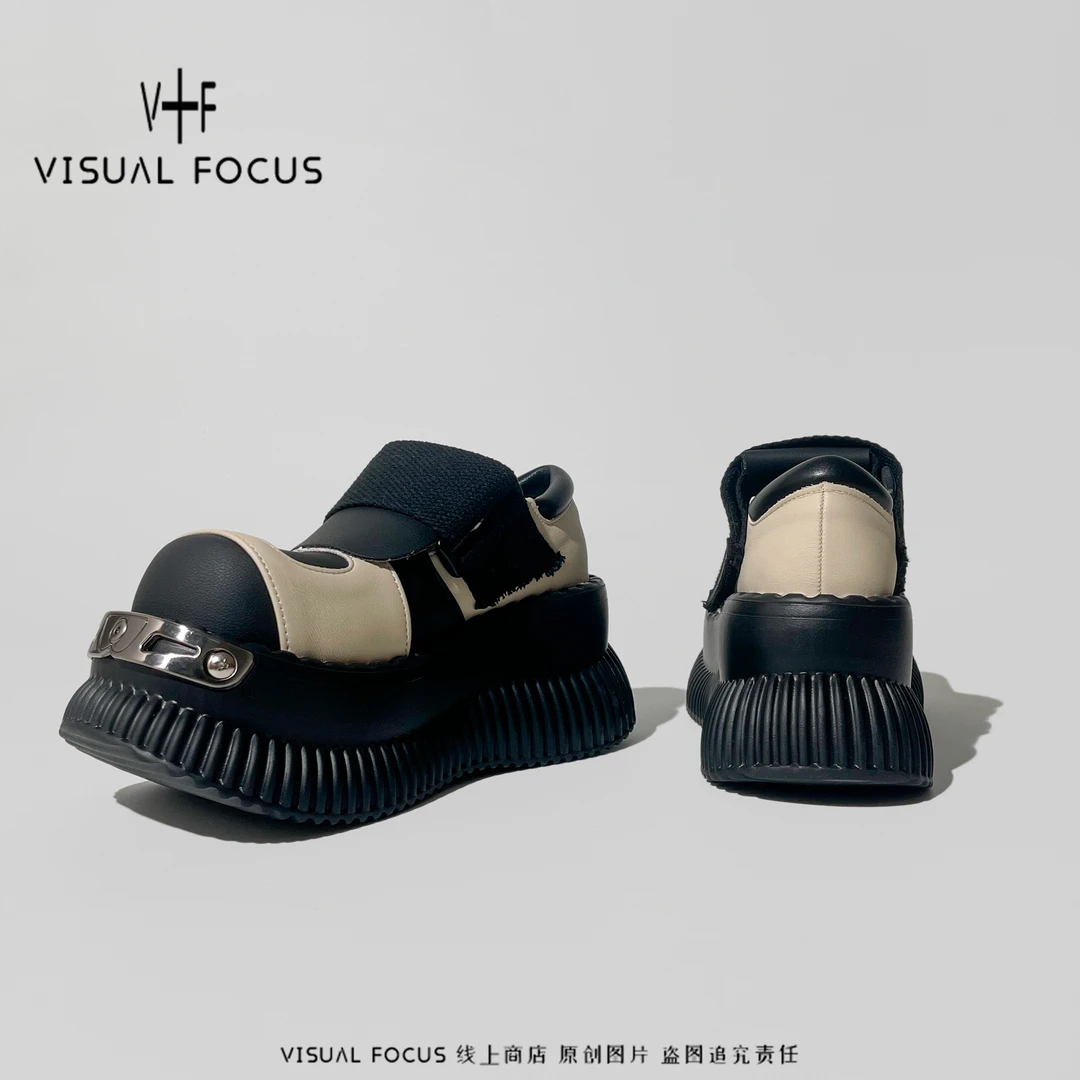 Visual focus 厚底松糕鞋女春季甜酷风魔术贴辣妹y2k朋克撞色单鞋