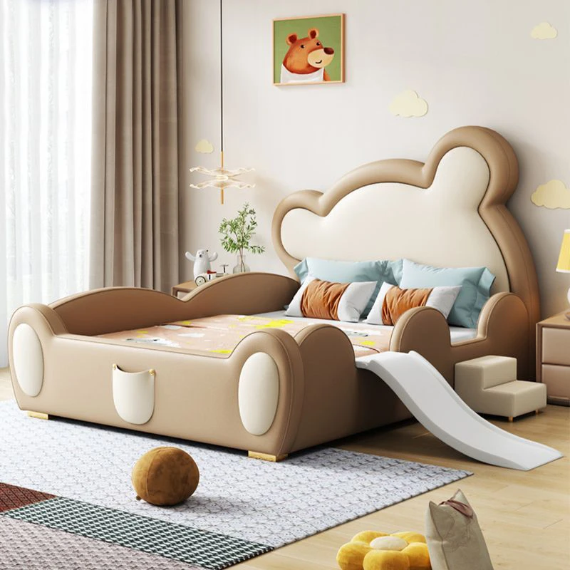 儿童床歪头熊滑梯床可拆护栏床男孩女孩童房宝宝床家用实用