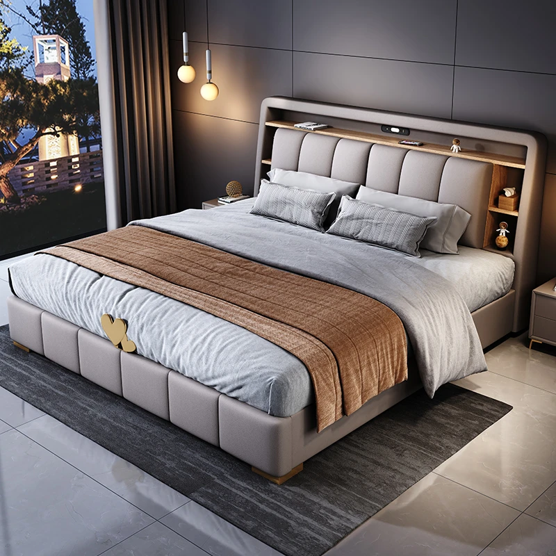 轻奢皮床现代简约主卧室大床高端大气双人床多功能高箱储物婚床