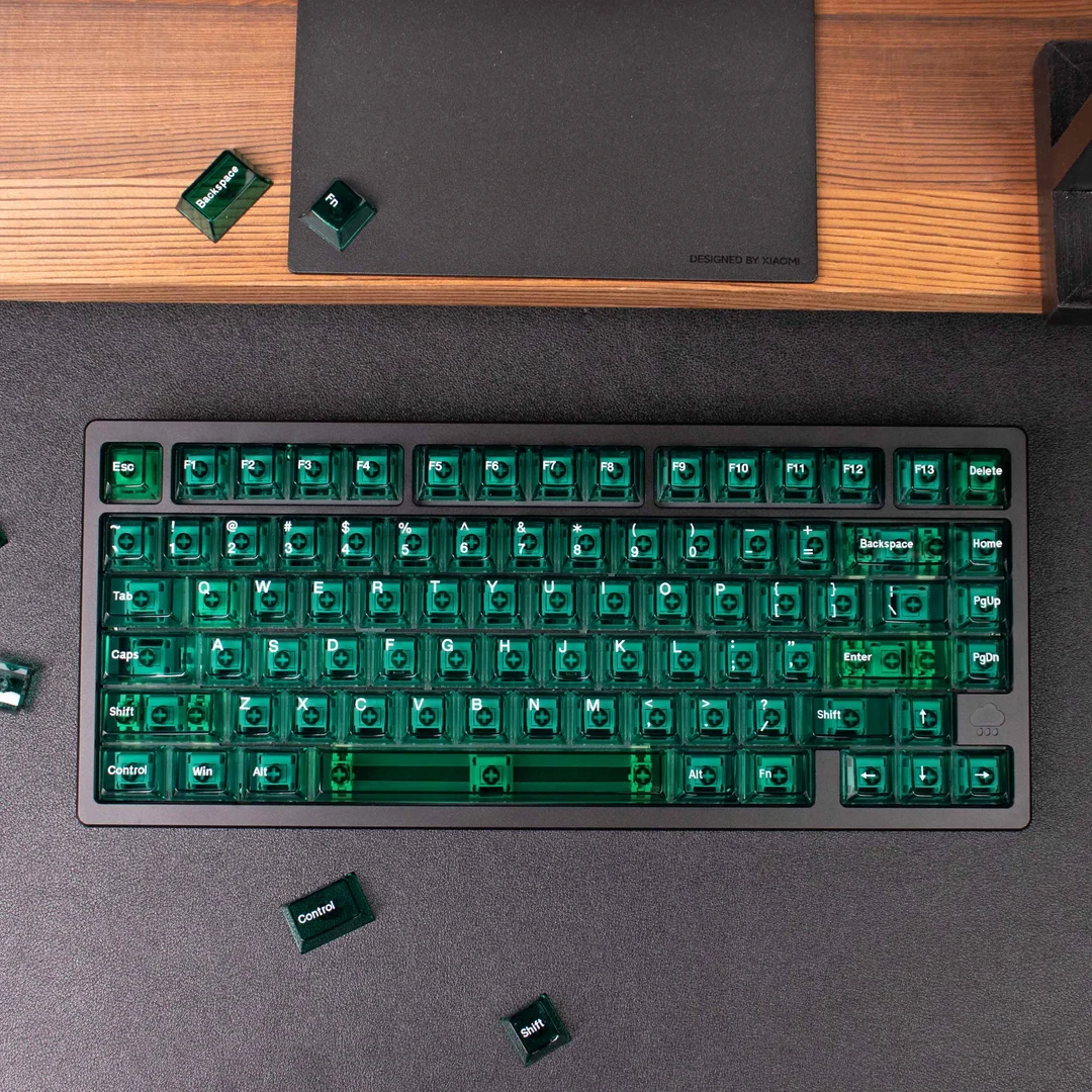 翡翠绿透明白字键帽大全套PC材质移印原厂适配Wooting等机械键盘