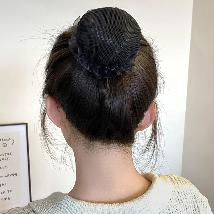 简约网纱黑色发网女后脑勺丸子头碎发神器盘发网兜高弹力发圈头饰